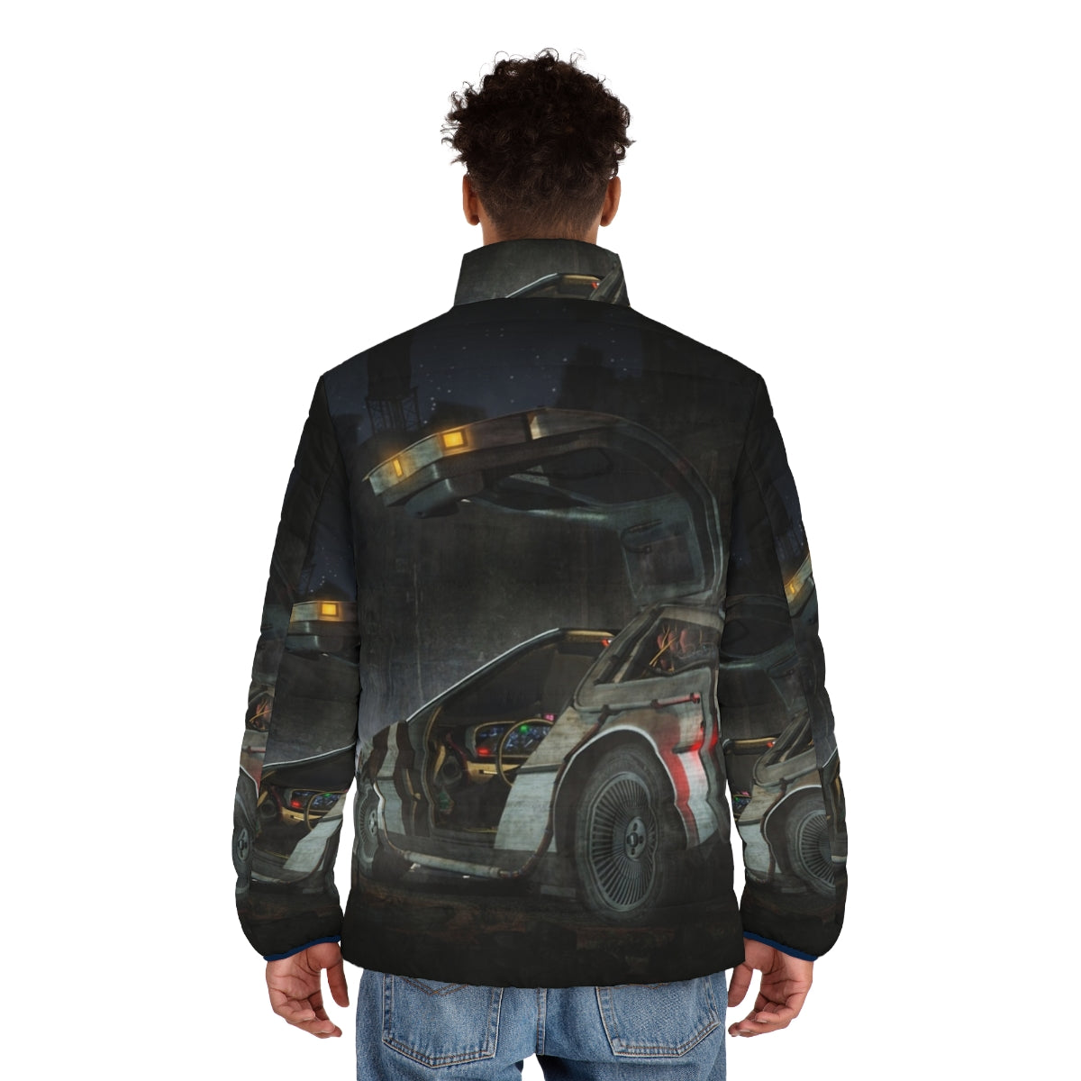 Retro puffer jacket inspired by the DeLorean from Back to the Future - men back