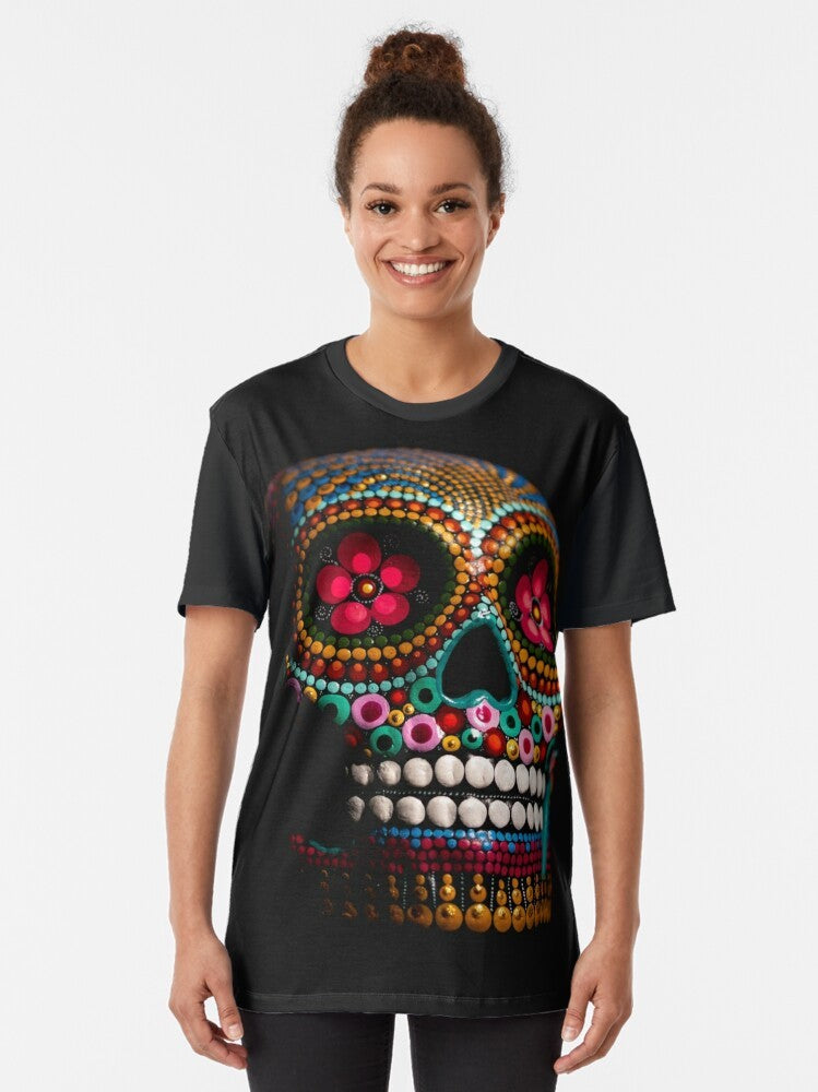 Colorful day of the dead skull graphic t-shirt by Goli - Women