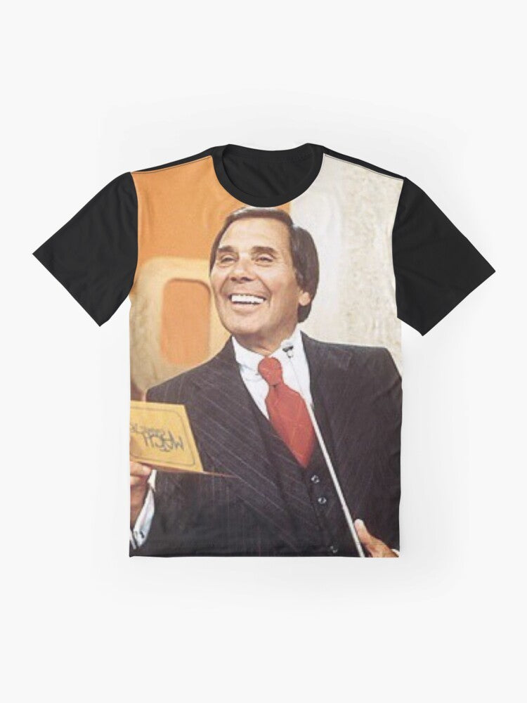 Vintage graphic t-shirt featuring a 1975 color photo of Gene Rayburn, the host of the classic TV game show Match Game - Flat lay