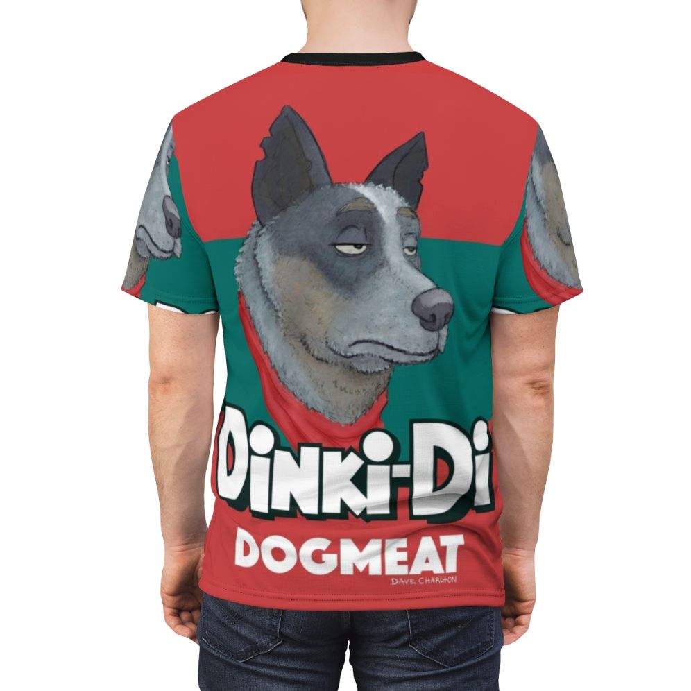 Graphic t-shirt featuring a cartoon dog in a post-apocalyptic, dystopian setting - men back