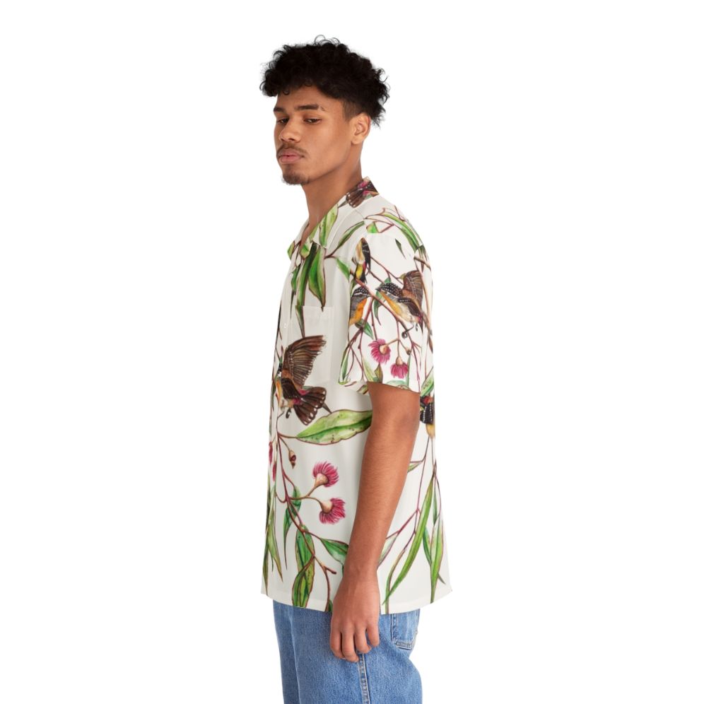 Spotted Pardalotes Hawaiian Shirt with Watercolor Pink Flowering Gum - People Left