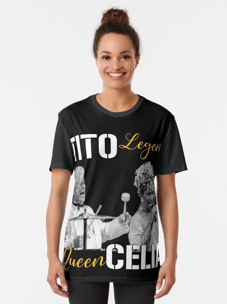 Graphic t-shirt featuring Tito Puente and Celia Cruz, legends of Latin music and salsa - Women