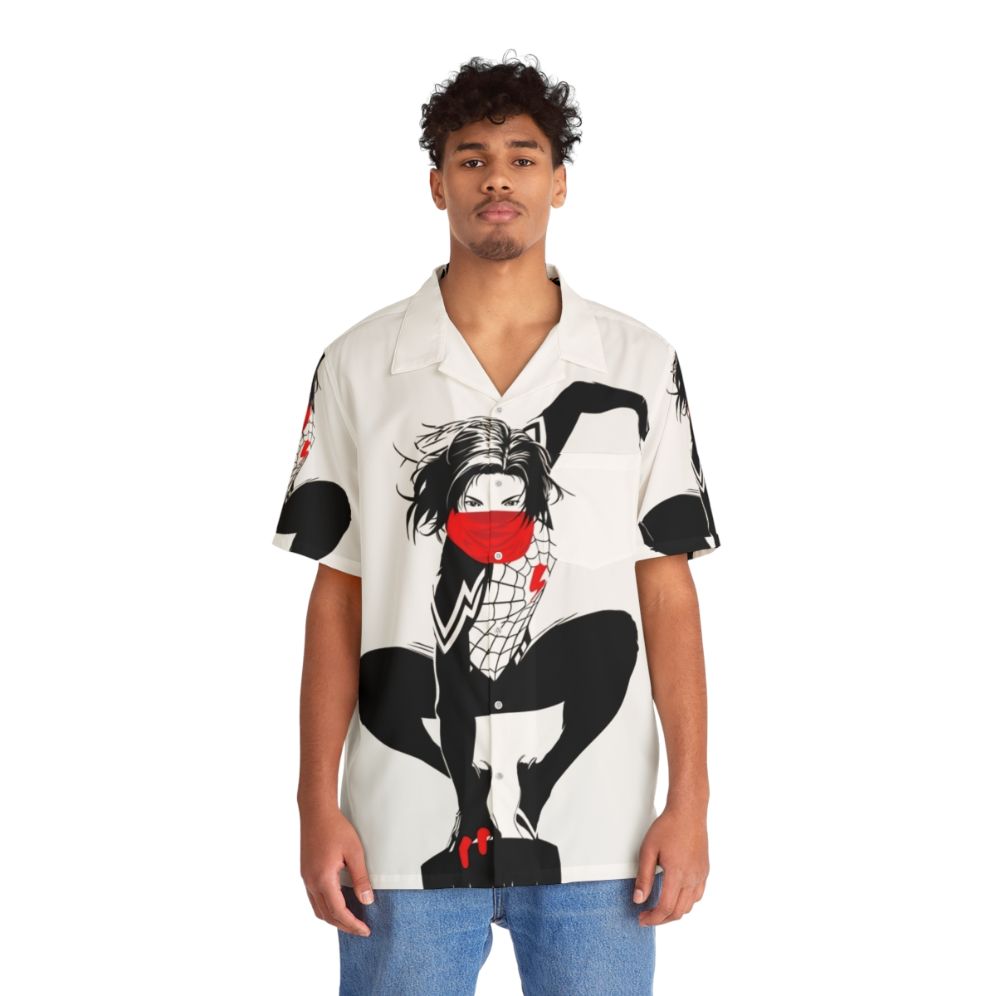 Silk Cindy Moon Black and White Hawaiian Shirt - People Front