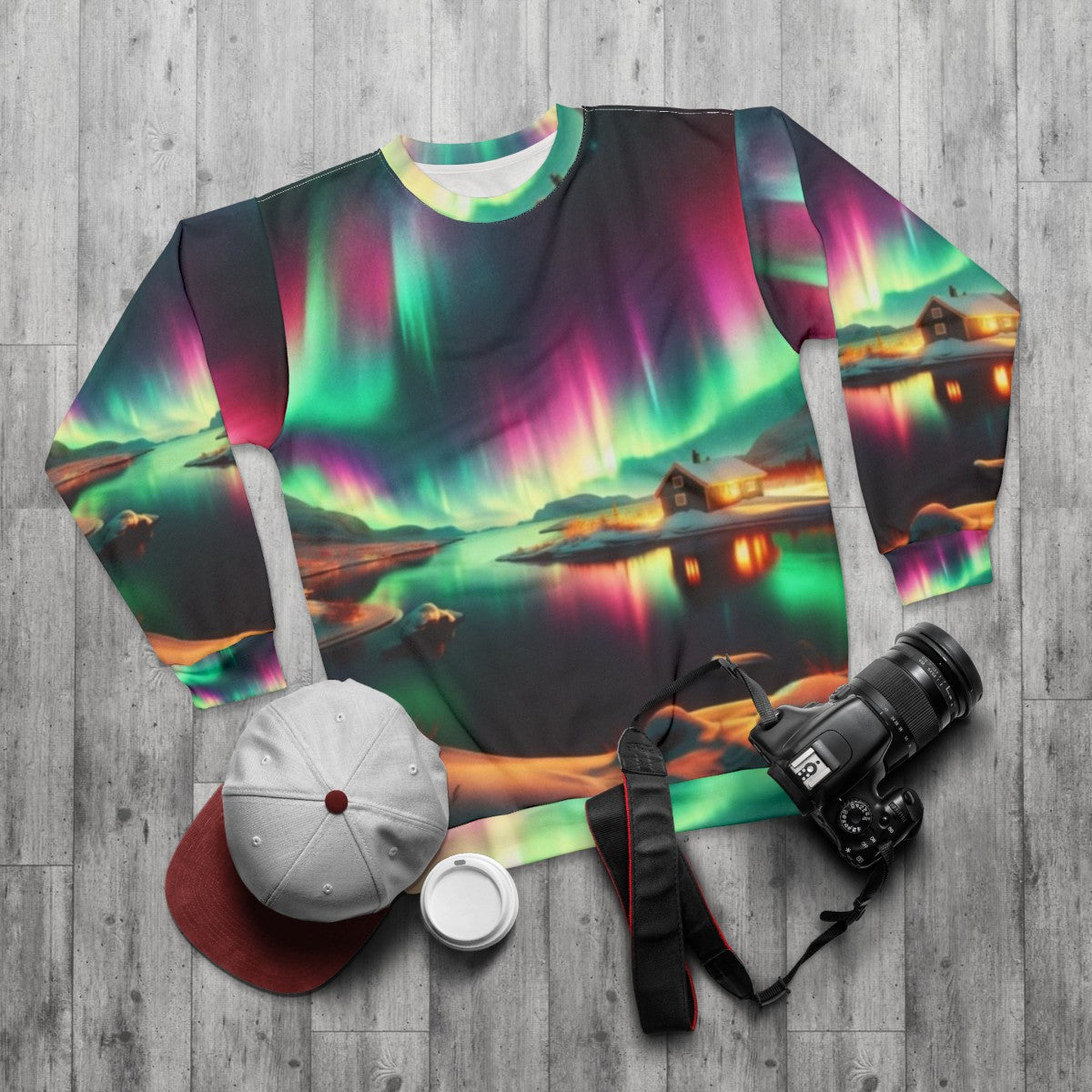 Northern Lights Aurora Borealis Sweatshirt - flat lay