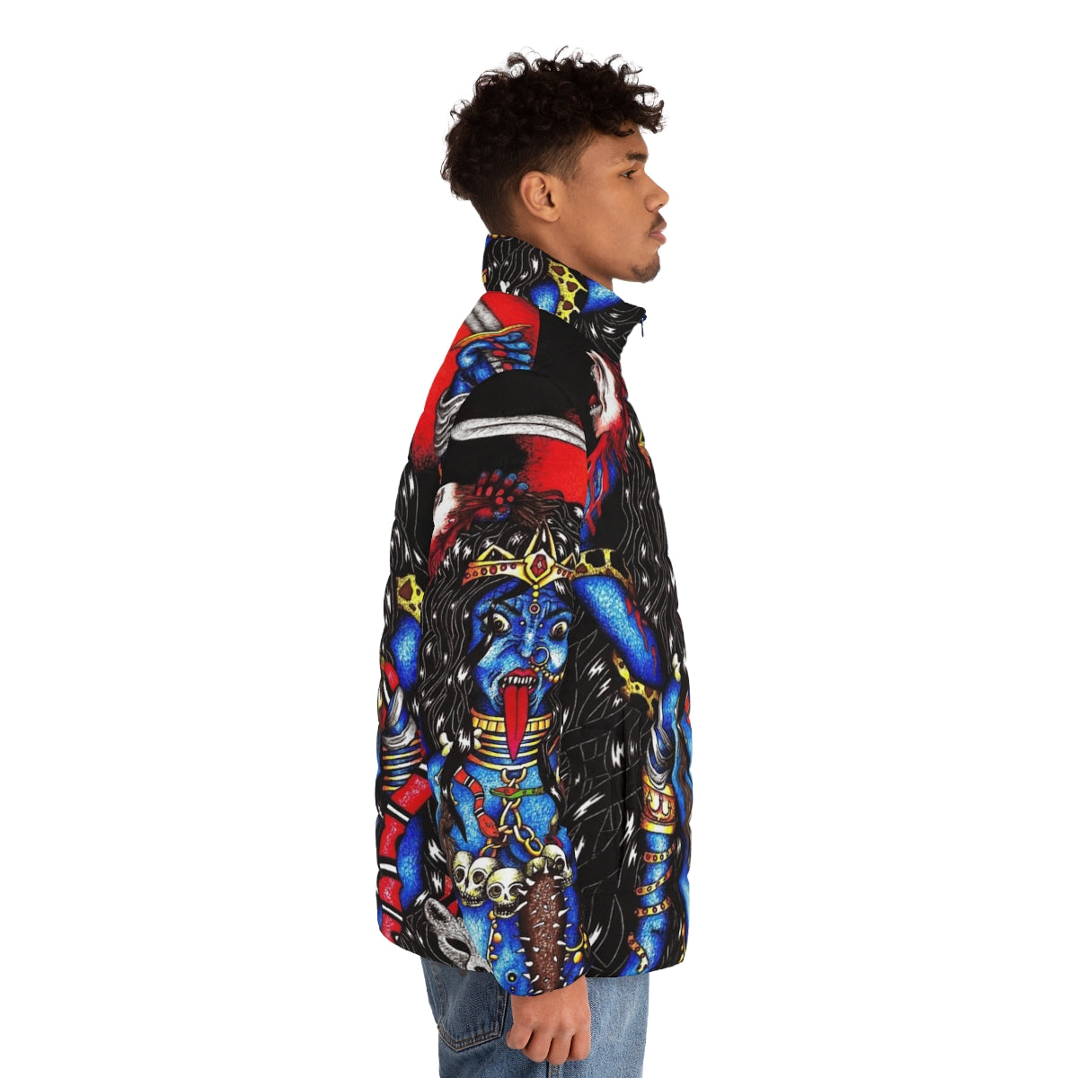 Kali Ma puffer jacket with snake and skull design - men side right