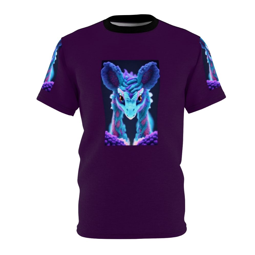 Vibrant all-over print t-shirt featuring a majestic, legendary creature in a fantasy forest setting