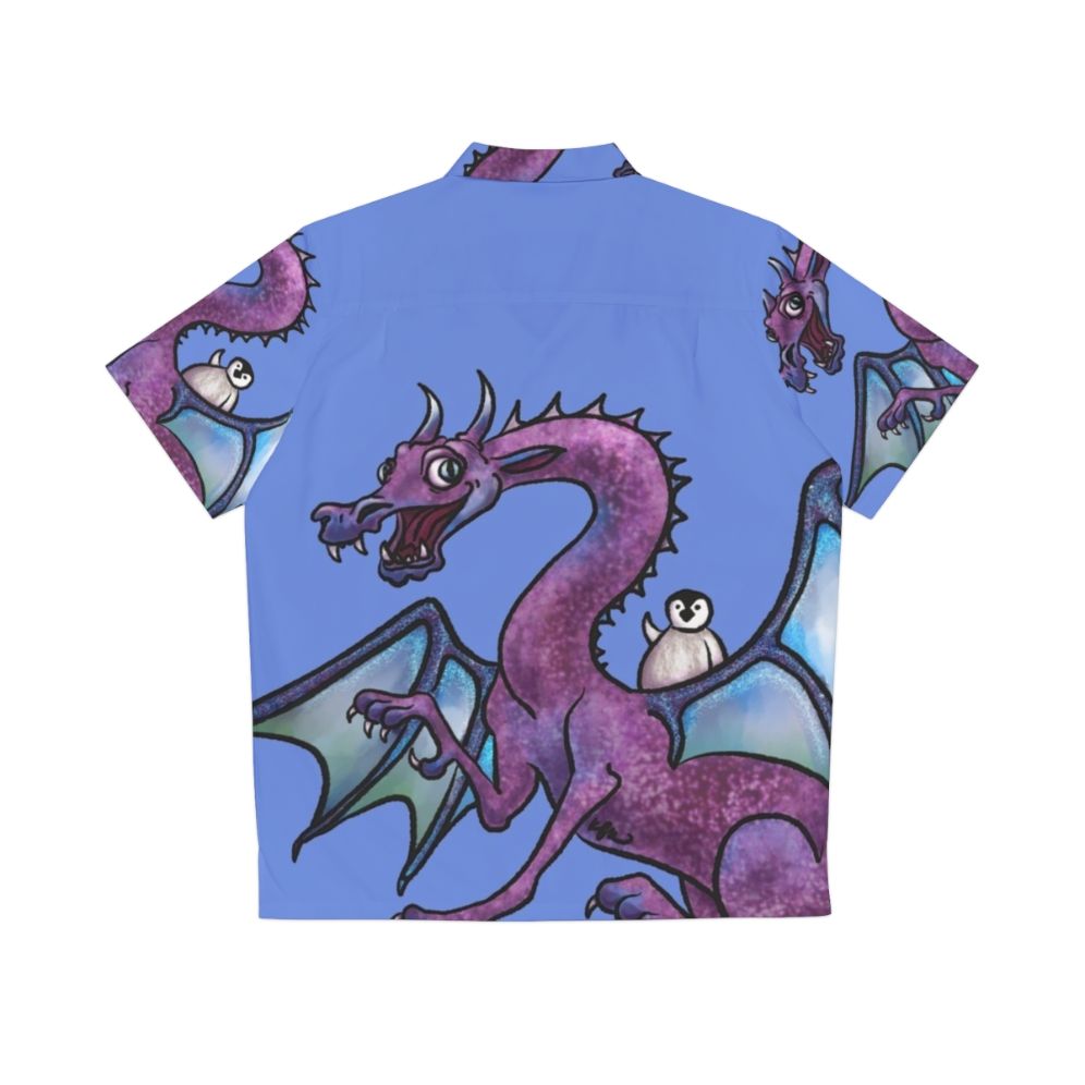 Penguin and dragon fantasy art on a Hawaiian shirt - Back