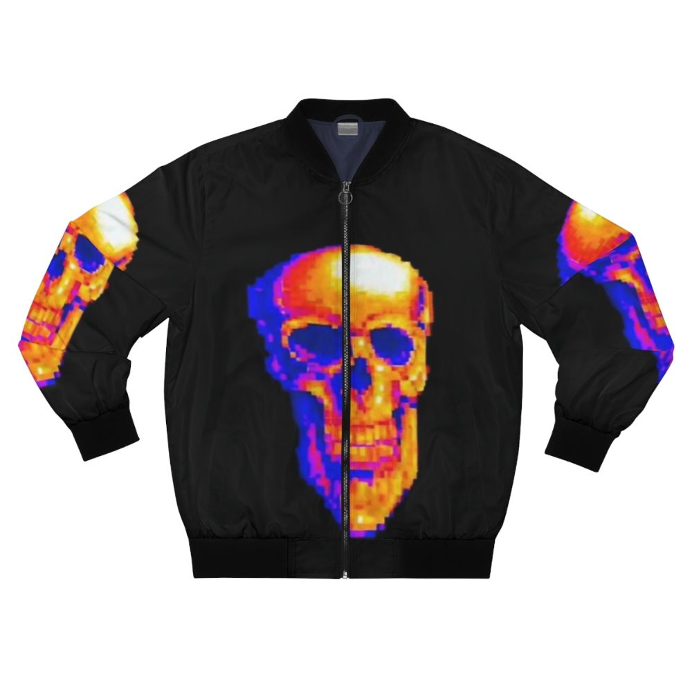 MDE Bomber Jacket featuring a graphic design with a skull, rainbow, and "MDE" text