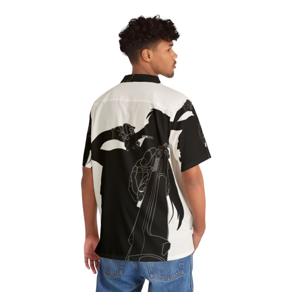 Anime inspired Hawaiian shirt featuring a gun silhouette design and the character Revy from Black Lagoon - People Back