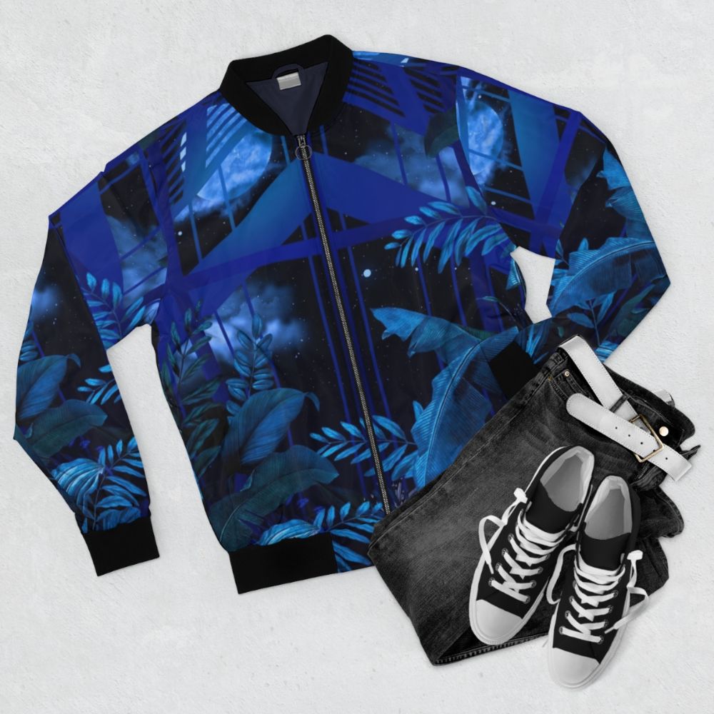 Greenhouse Garden Bomber Jacket with Vintage Floral Print - Flat lay