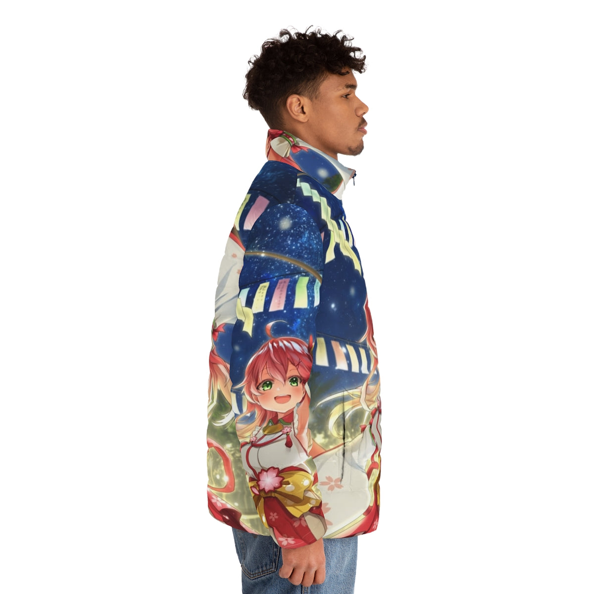 Sakura Miko Tanabata puffer jacket with floral print and Hololive vtuber design - men side right