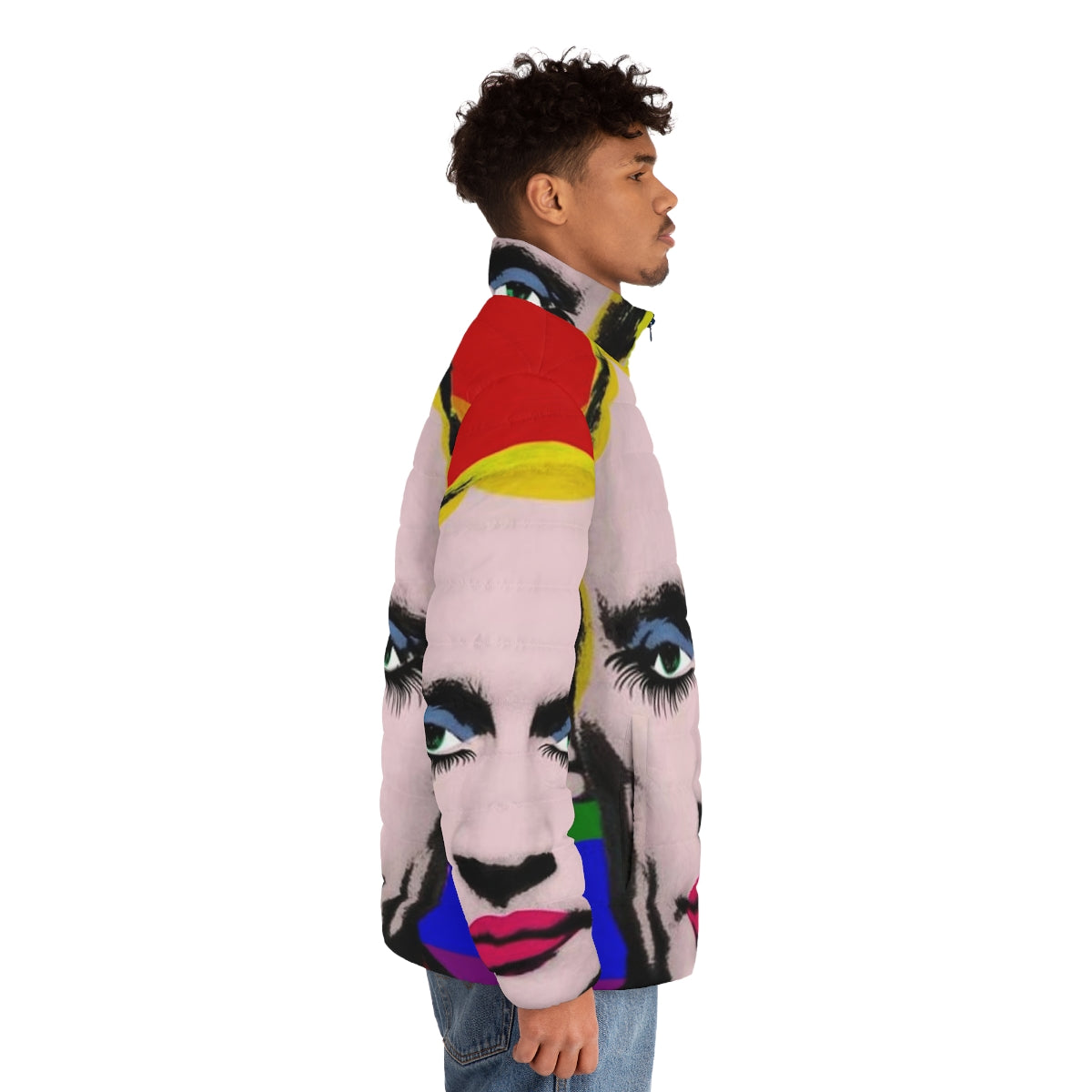 Gay Putin Pride Flag Puffer Jacket - Satirical LGBTQ fashion statement - men side right