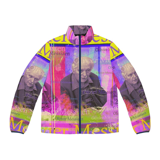 Olivier Messiaen inspired puffer jacket with avant-garde portrait design