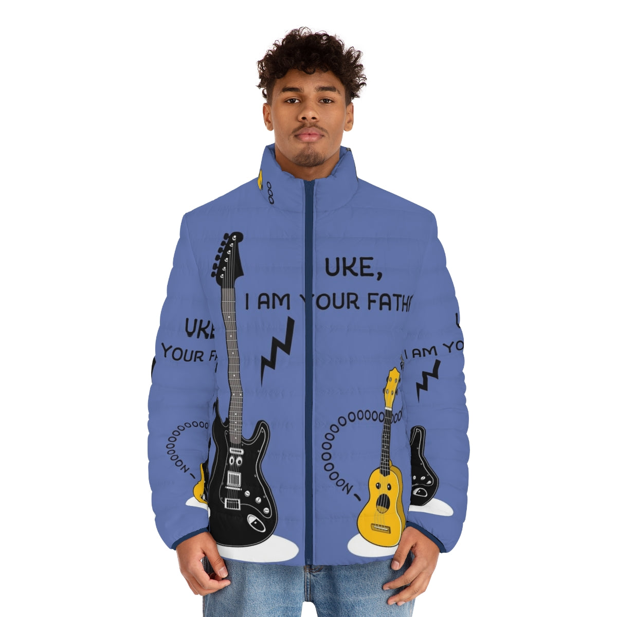 Uke I Am Your Father Star Wars Puffer Jacket with ukulele and Darth Vader design - men front