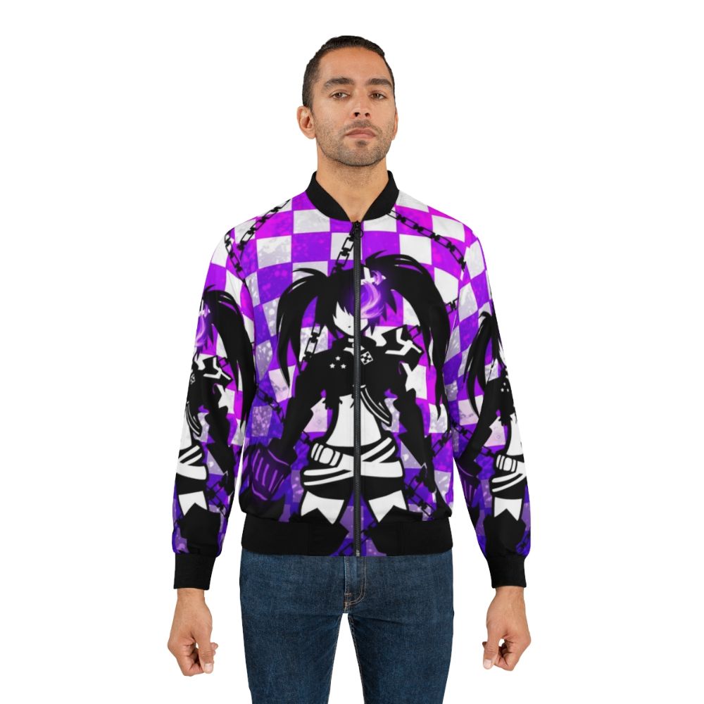 Insane black and purple bomber jacket with Black Rock Shooter anime design - Lifestyle