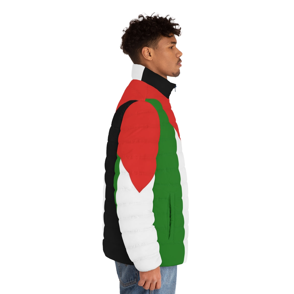 Horizontal Palestinian flag puffer jacket for solidarity and freedom - men side right