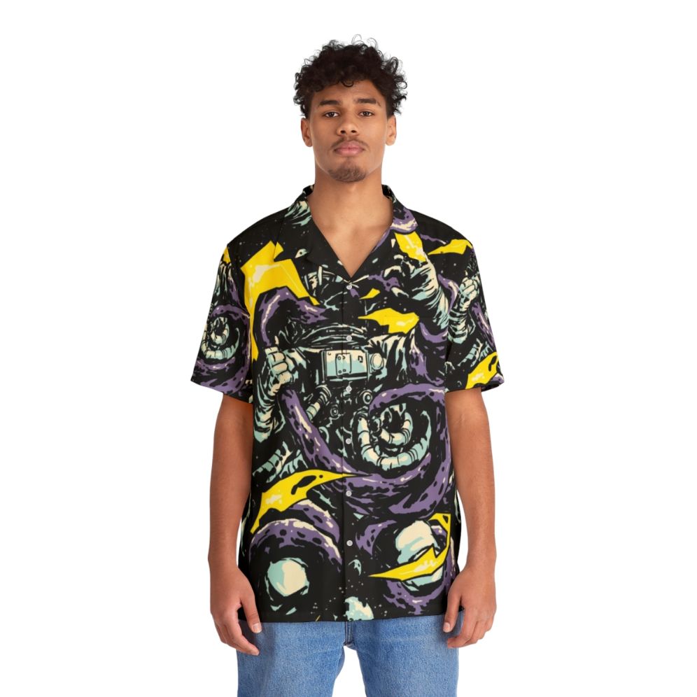 Interstellar Space Trap Hawaiian Shirt with Astronaut, Tentacles, and Alien Creature - People Front