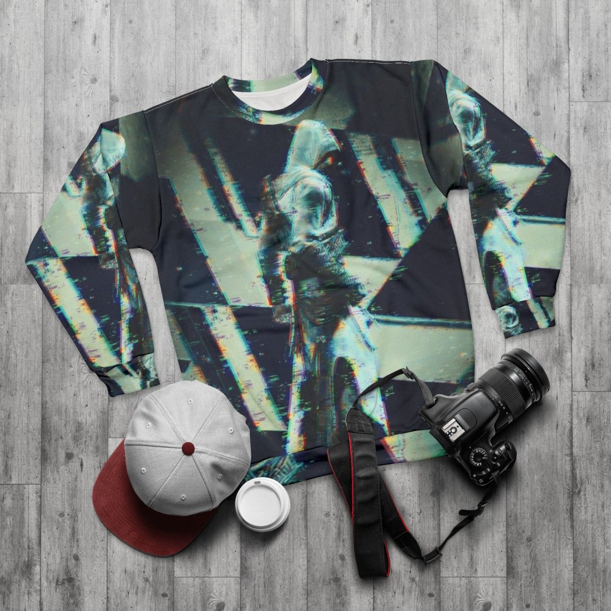 Assassin's Creed inspired glitch sweatshirt - flat lay