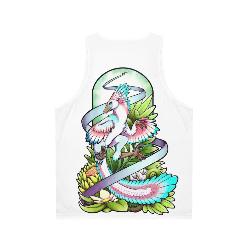 Dinosaur raptor unisex tank top with nature forest jungle design - Back