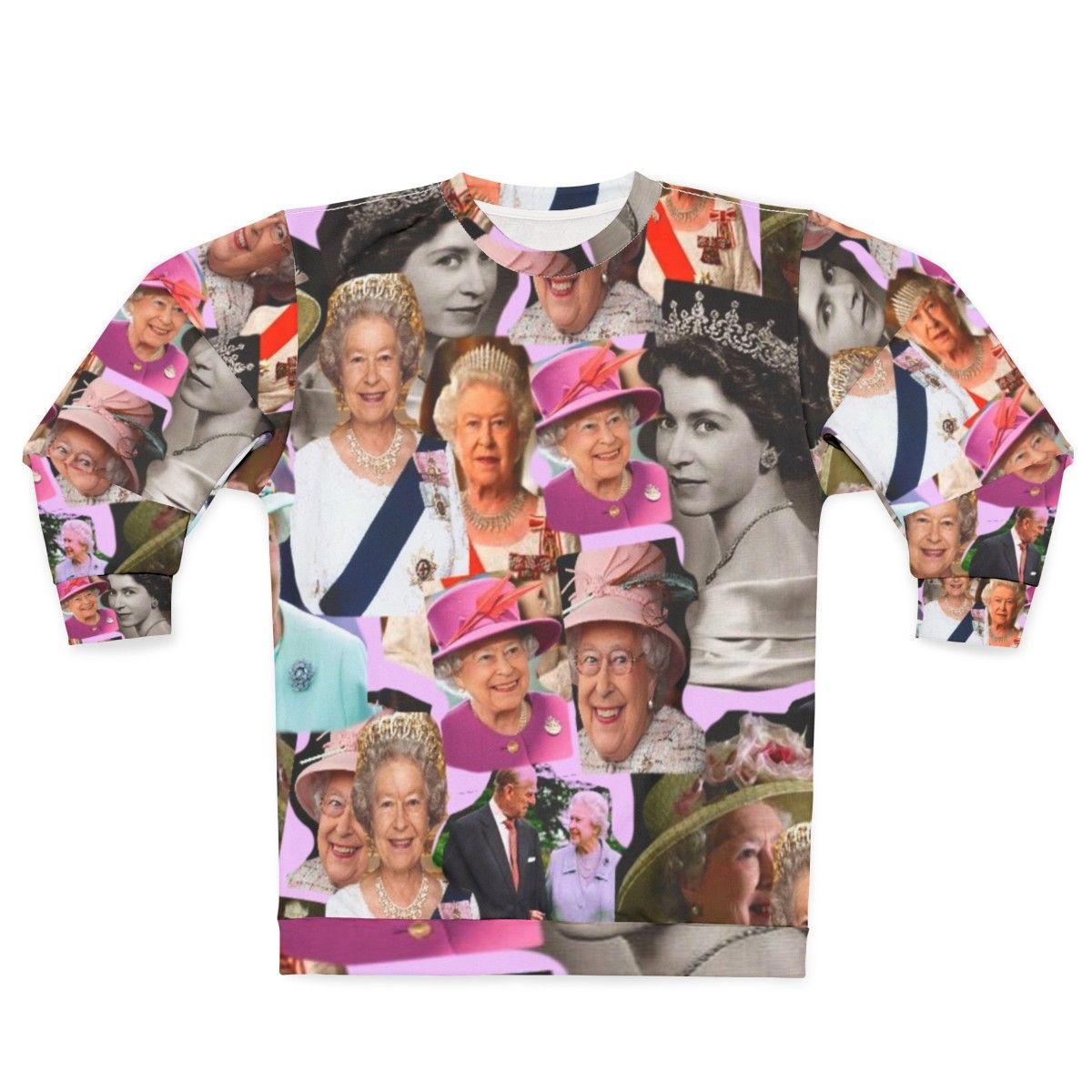 Queen Elizabeth II Sweatshirt featuring a pop art collage design