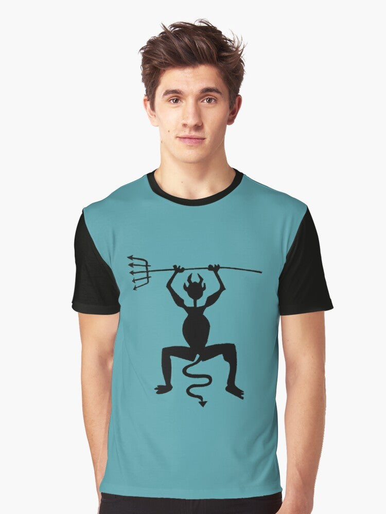 Lanzarote Fire Devil Graphic T-Shirt with Demon, Pitchfork, and Tail Design - Men