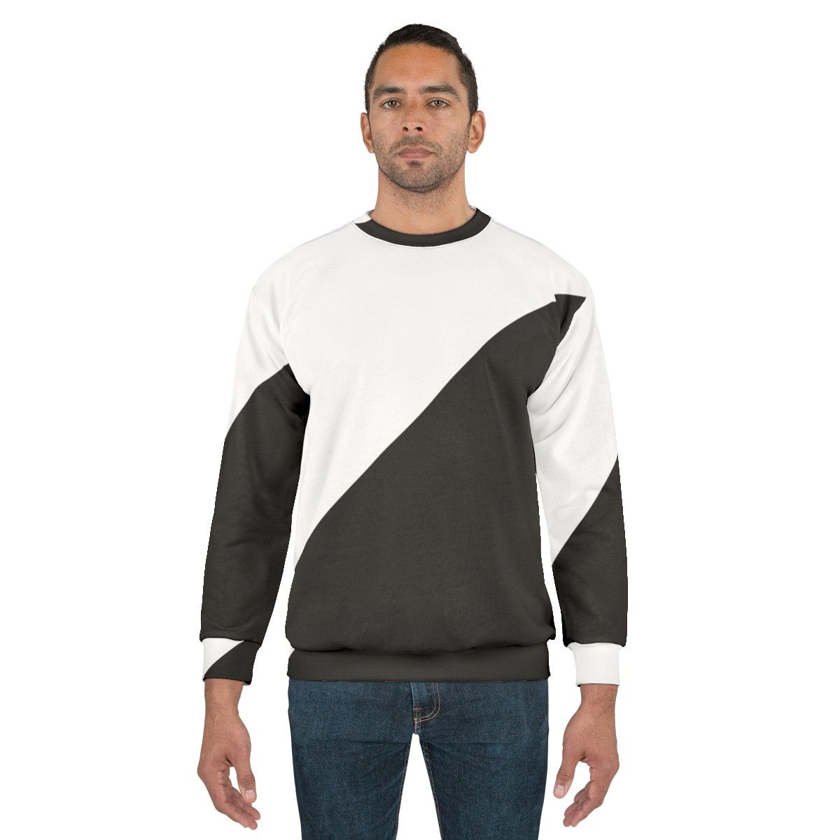 Diagonal Half White and Black Sweatshirt with Modern Geometric Patterns - men