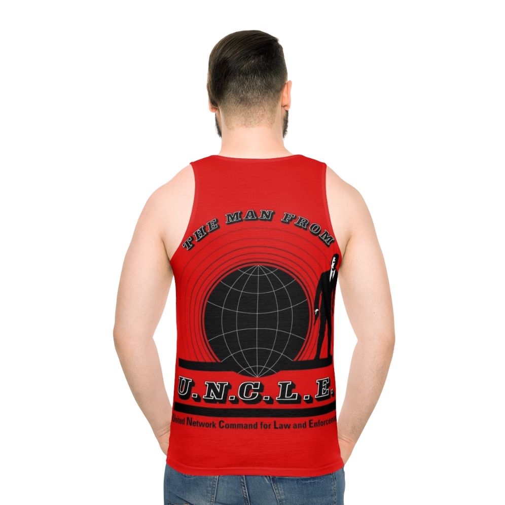 Unisex vintage-style tank top featuring "The Man from Uncle" logo - men back