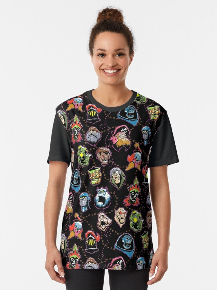 Mystery Maniacs Graphic T-Shirt featuring a colorful and quirky design by artist Phil Postma - Women