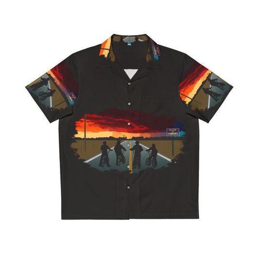 Stranger Things inspired Hawaiian style shirt with colorful Hawkins design