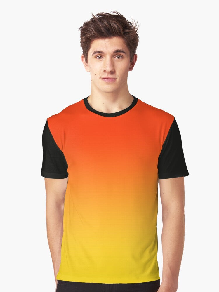 Ombre gradient orange, red and yellow graphic t-shirt with a chic, fashionable design. - Men