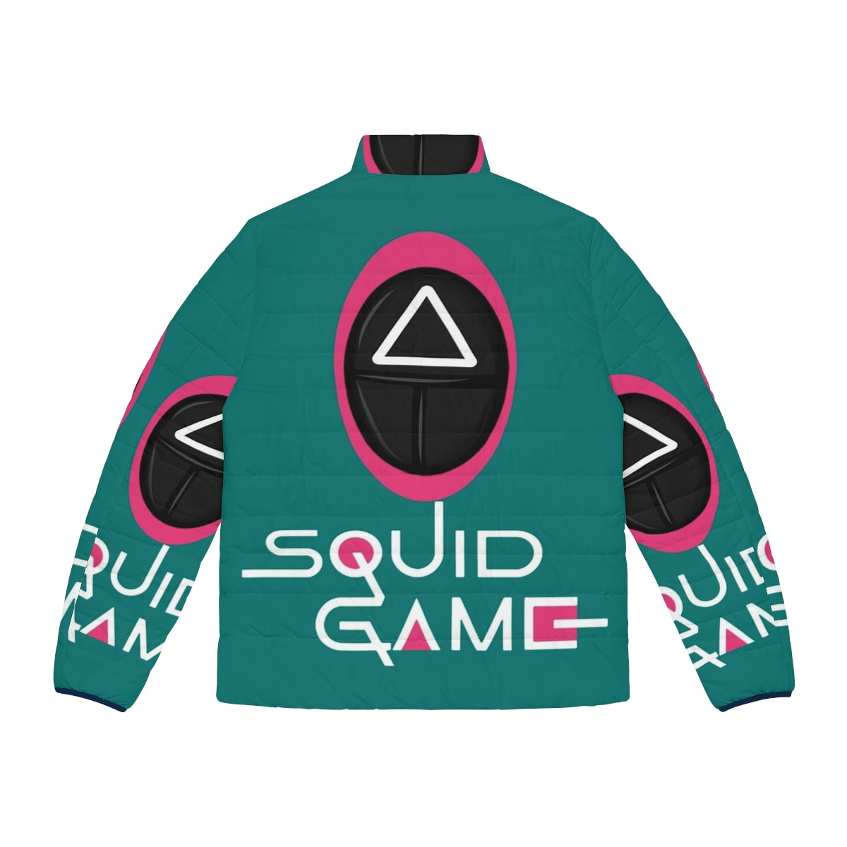 Squid Game Netflix Puffer Jacket with Masked Soldier Design - Back