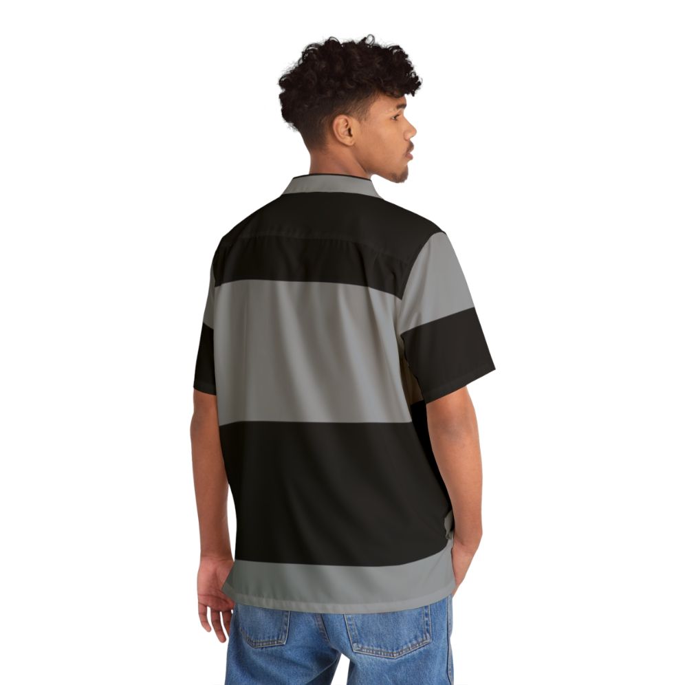 Black and Grey Horizontal Stripe Hawaiian Shirt - People Back