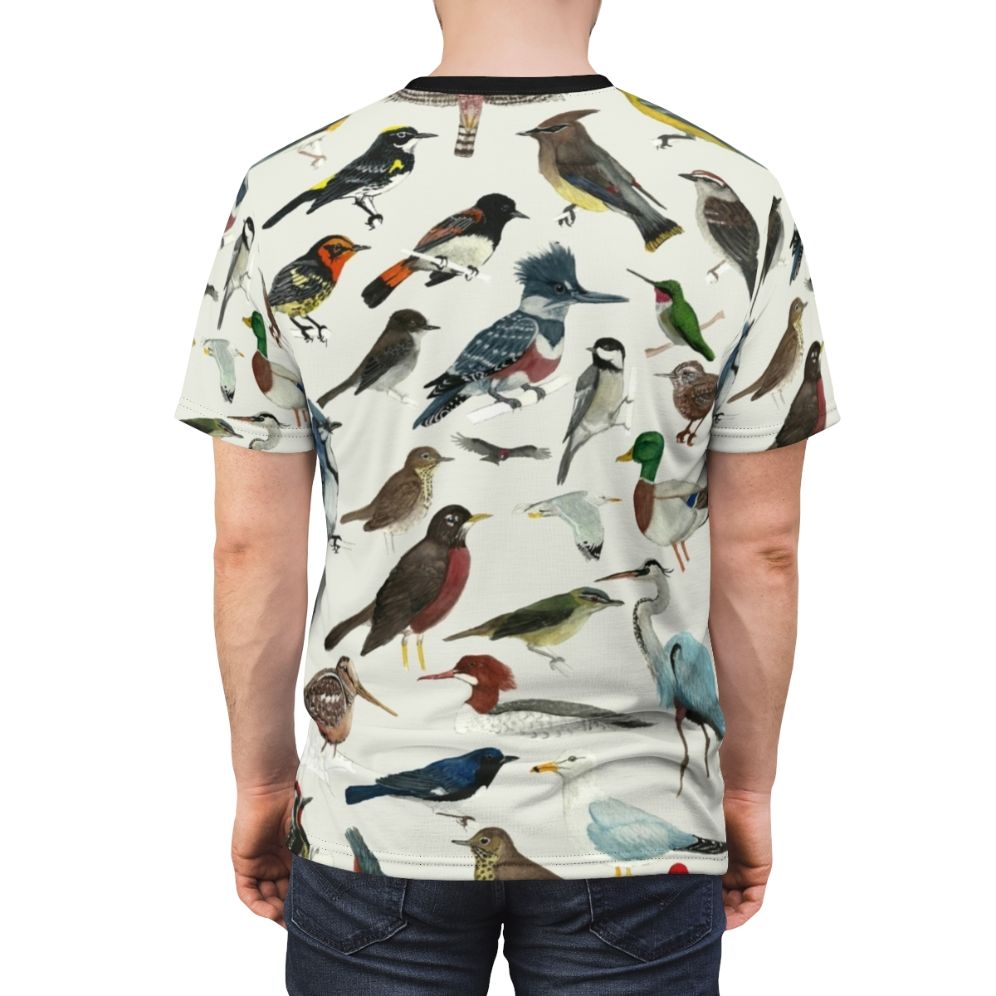 Vibrant AOP T-shirt featuring a collage of various bird species for the bird enthusiast - men back