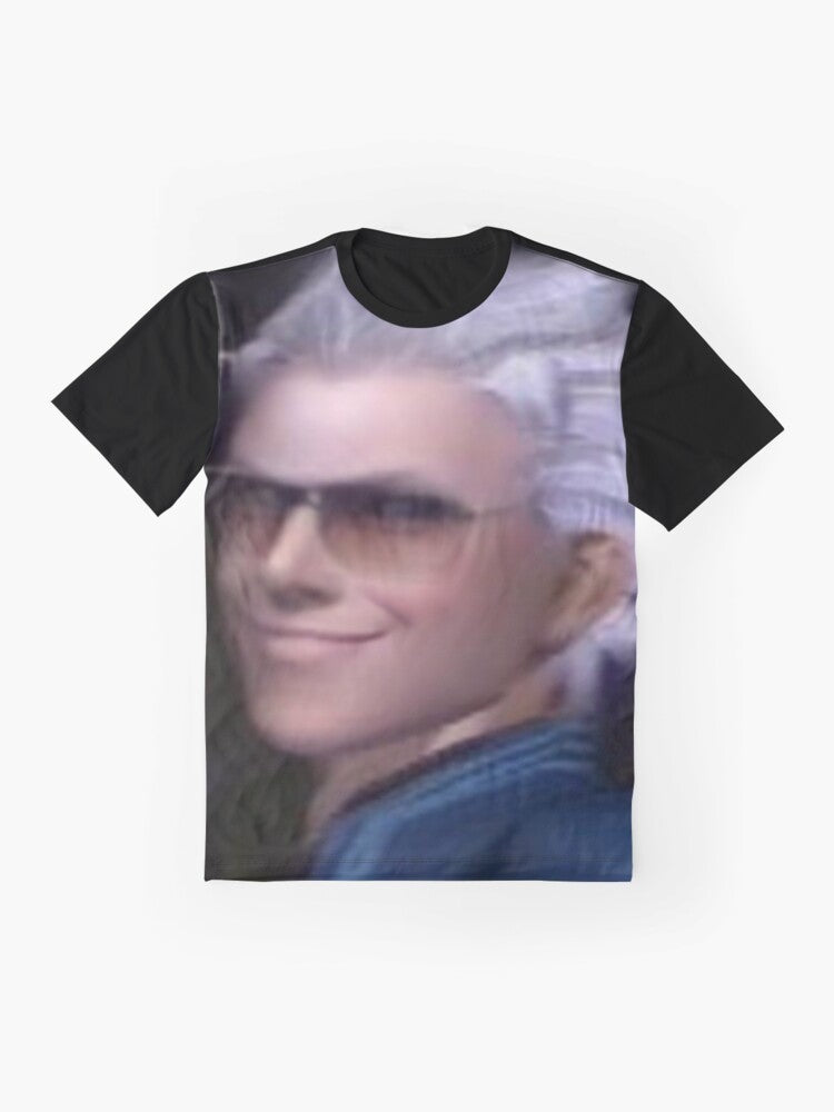 Vergil from the Devil May Cry video game series, wearing a graphic t-shirt - Flat lay