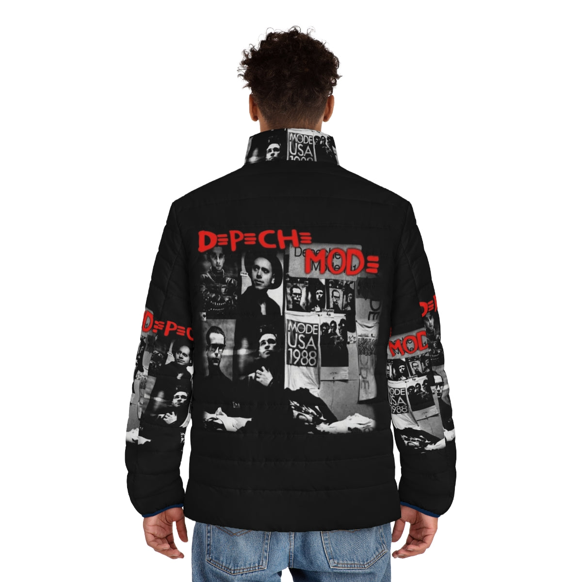 Depeche Mode inspired metal rock music puffer jacket - men back