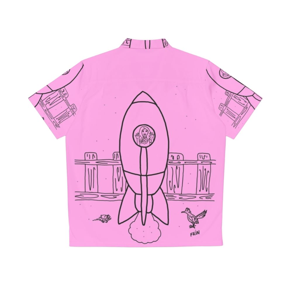 Space-themed Hawaiian shirt with rocket ship and cartoon graphics - Back