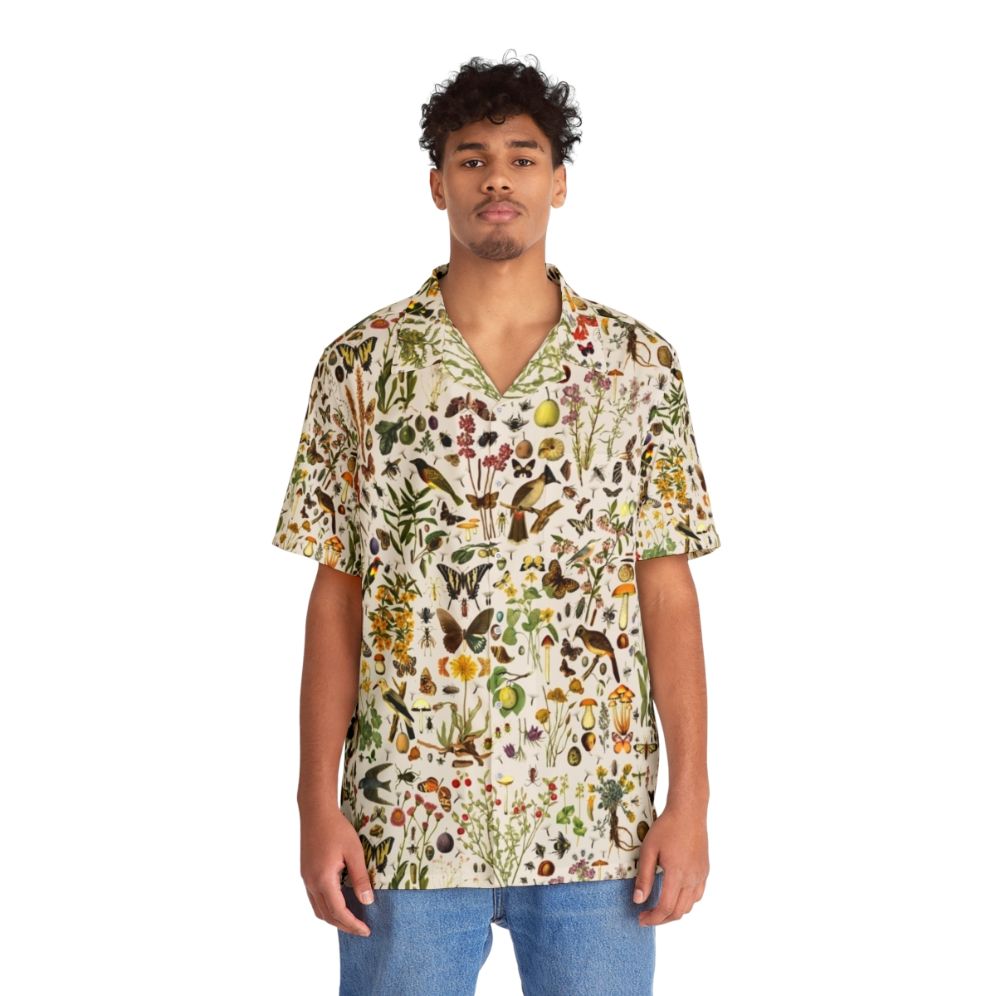 Colorful Hawaiian shirt featuring detailed illustrations of American plants, animals, and flora - People Front