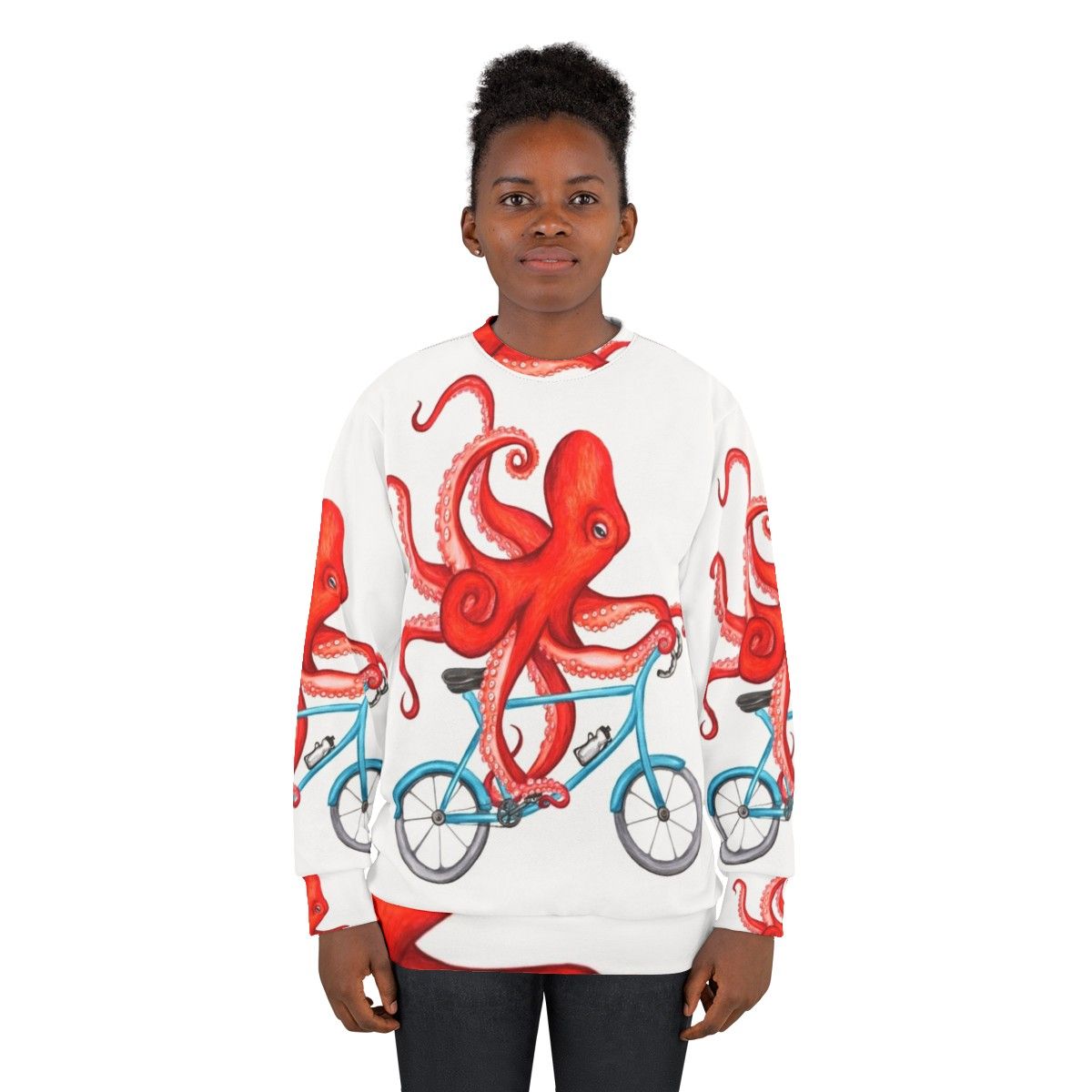 Cycling octopus graphic on a sweatshirt - women