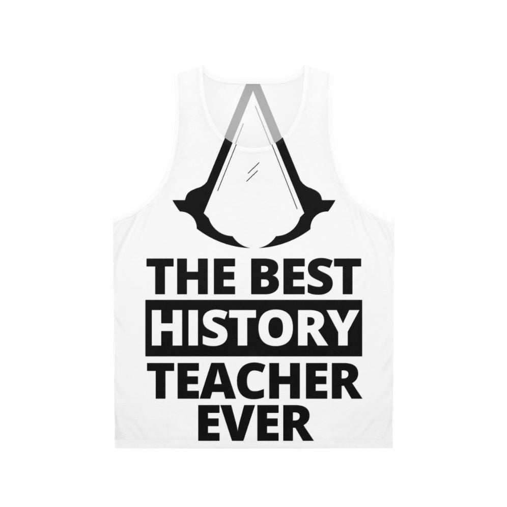 Unisex tank top with assassin-inspired design for history teachers