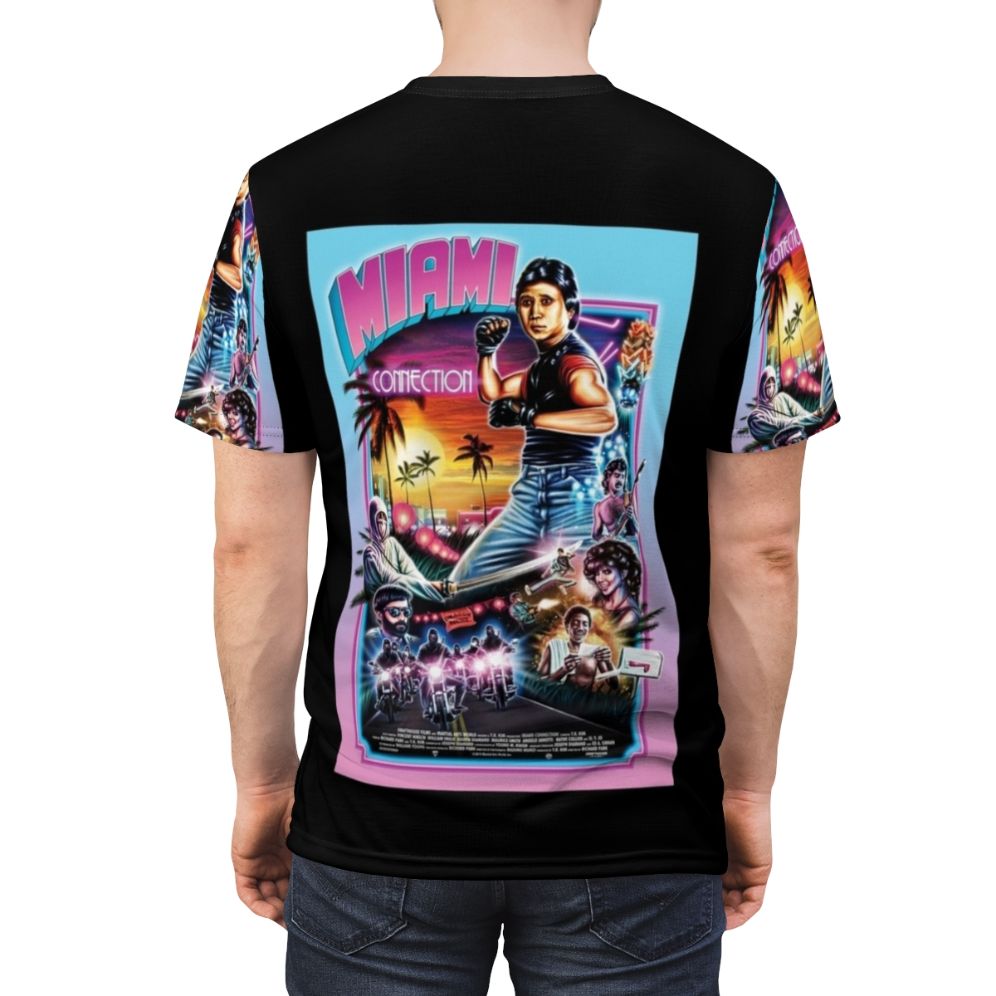 Retro-style t-shirt design inspired by the beloved 80s martial arts action film "Miami Connection" - men back