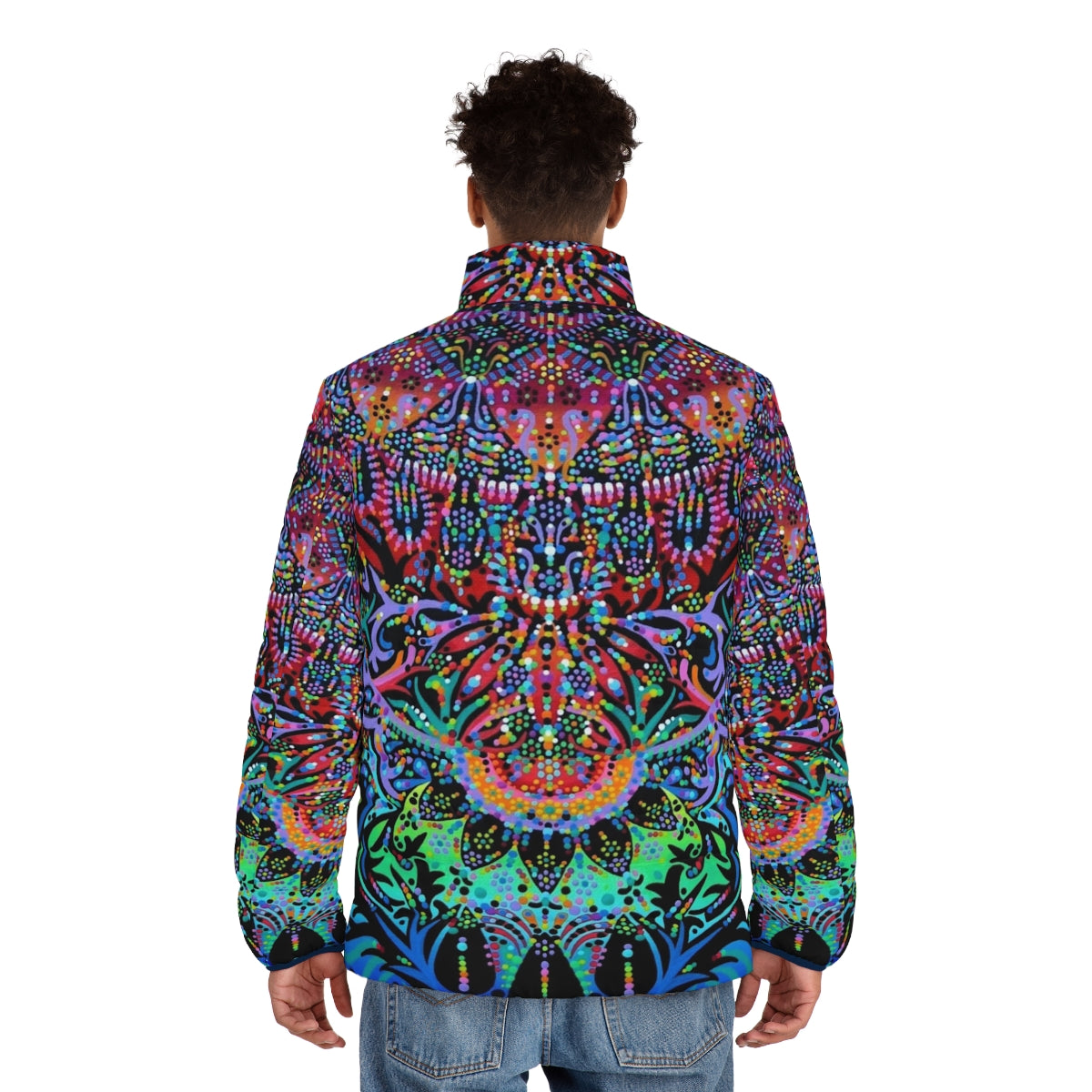 Mandala puffer jacket in vibrant colors - men back