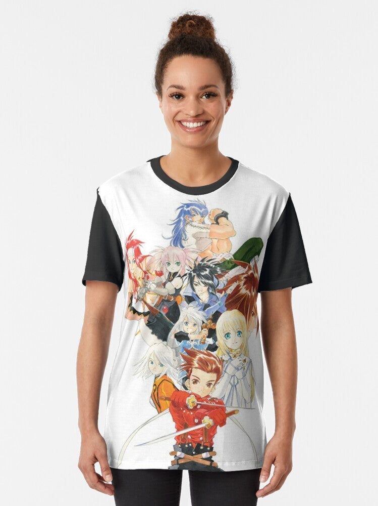 Tales of Symphonia graphic t-shirt featuring the coverart design without any logos - Women