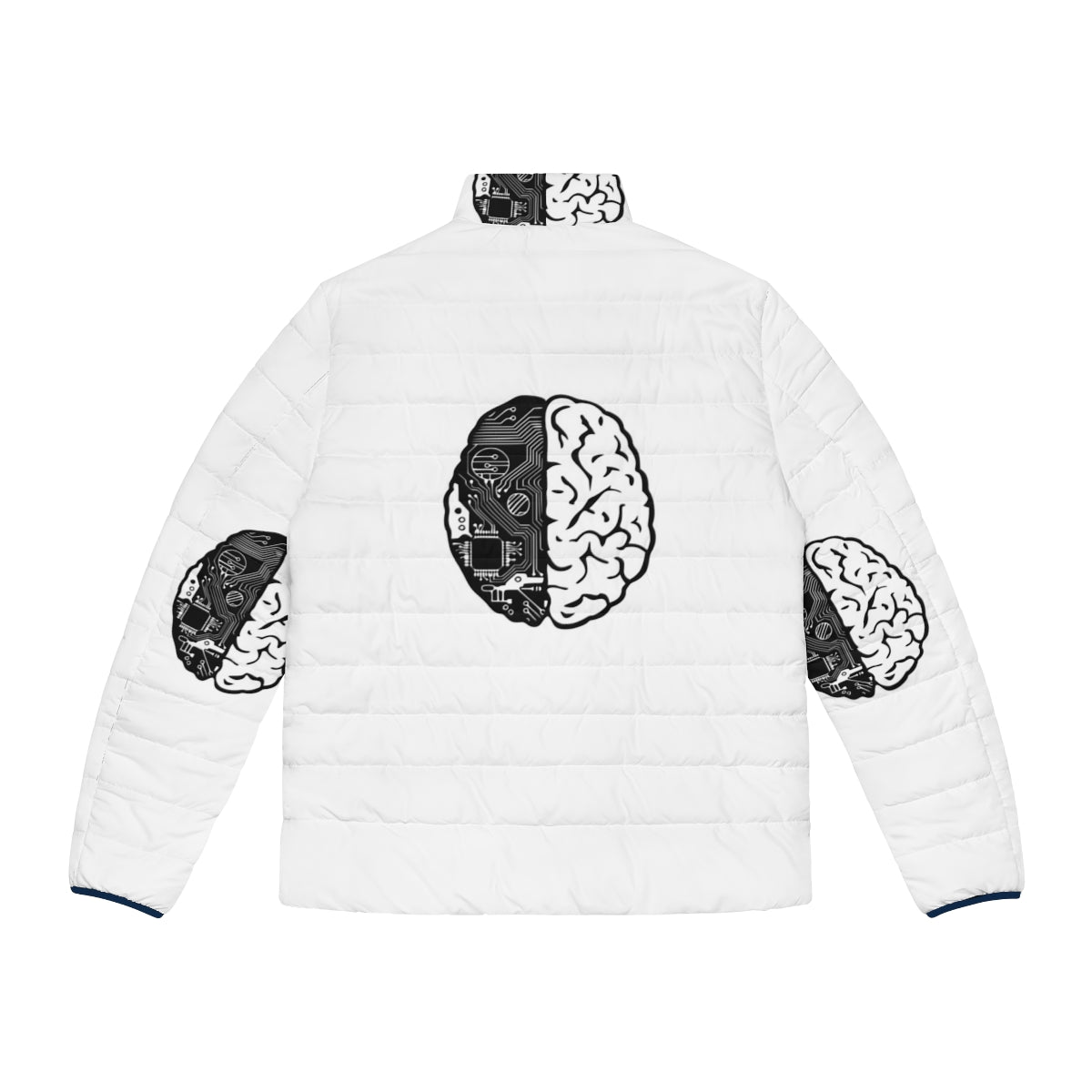 Coding Brain Puffer Jacket with binary code and programming-themed design - Back