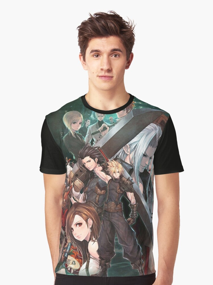 Crisis Core Final Fantasy 7 Graphic T-Shirt featuring characters Cloud, Tifa, Aerith, and Sephirot - Men