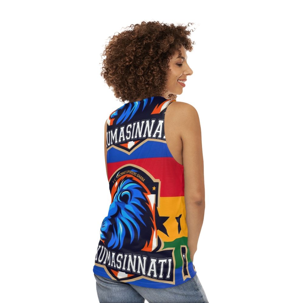 Unisex sports tank top with Ghana football and FC Cincinnati design - women back