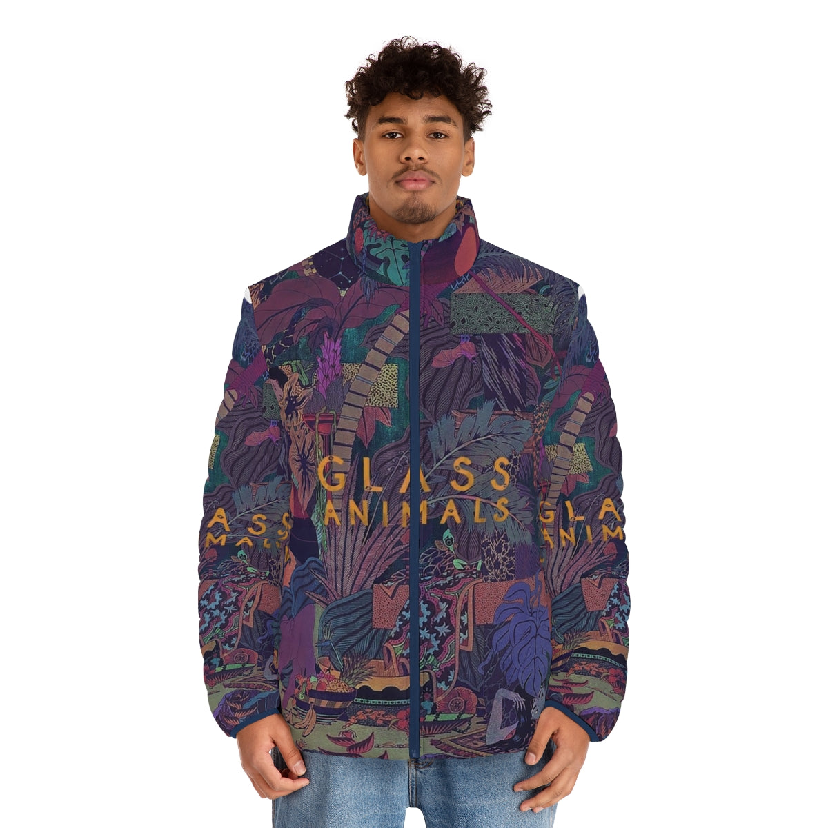 Glass Animals Zaba Puffer Jacket 2 with album art design - men front