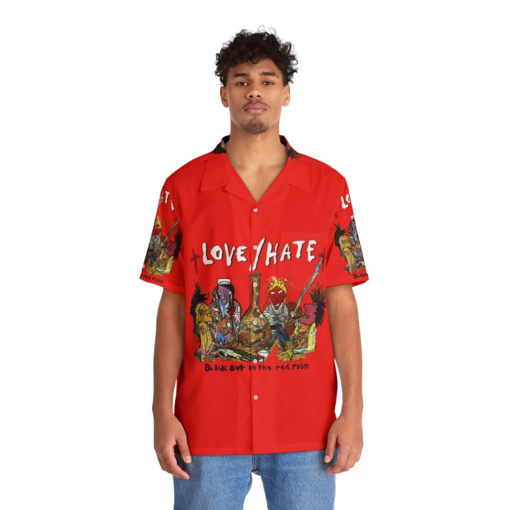 Blackout In The Red Room Hawaiian Shirt with Grunge, Punk, and Metal Music Motifs - People Front