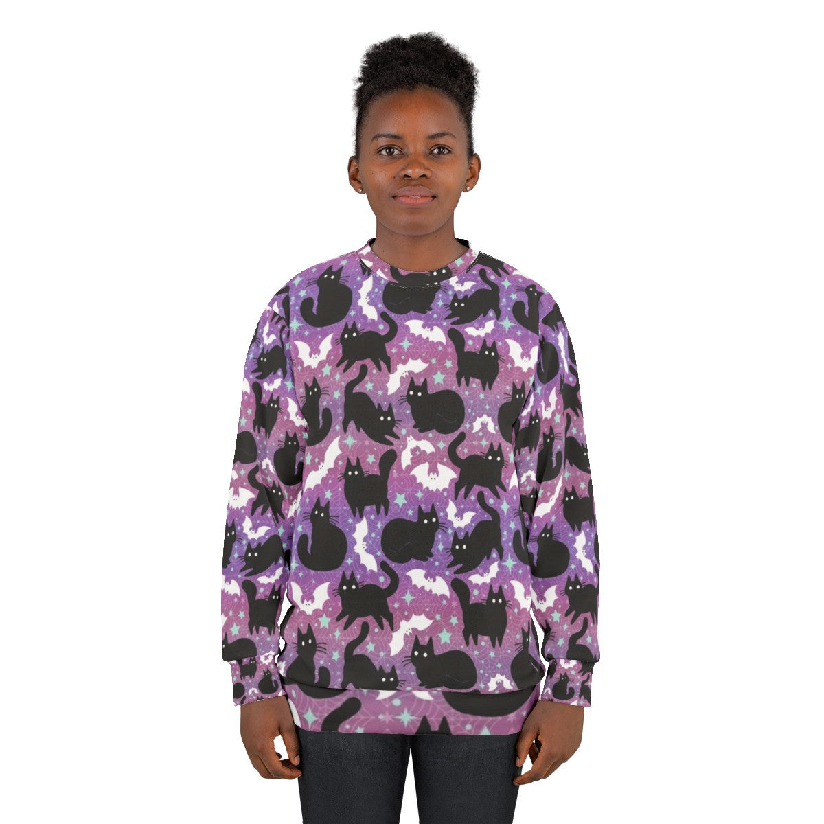 Pastel Halloween Black Cats Spooky Cute Sweatshirt - women