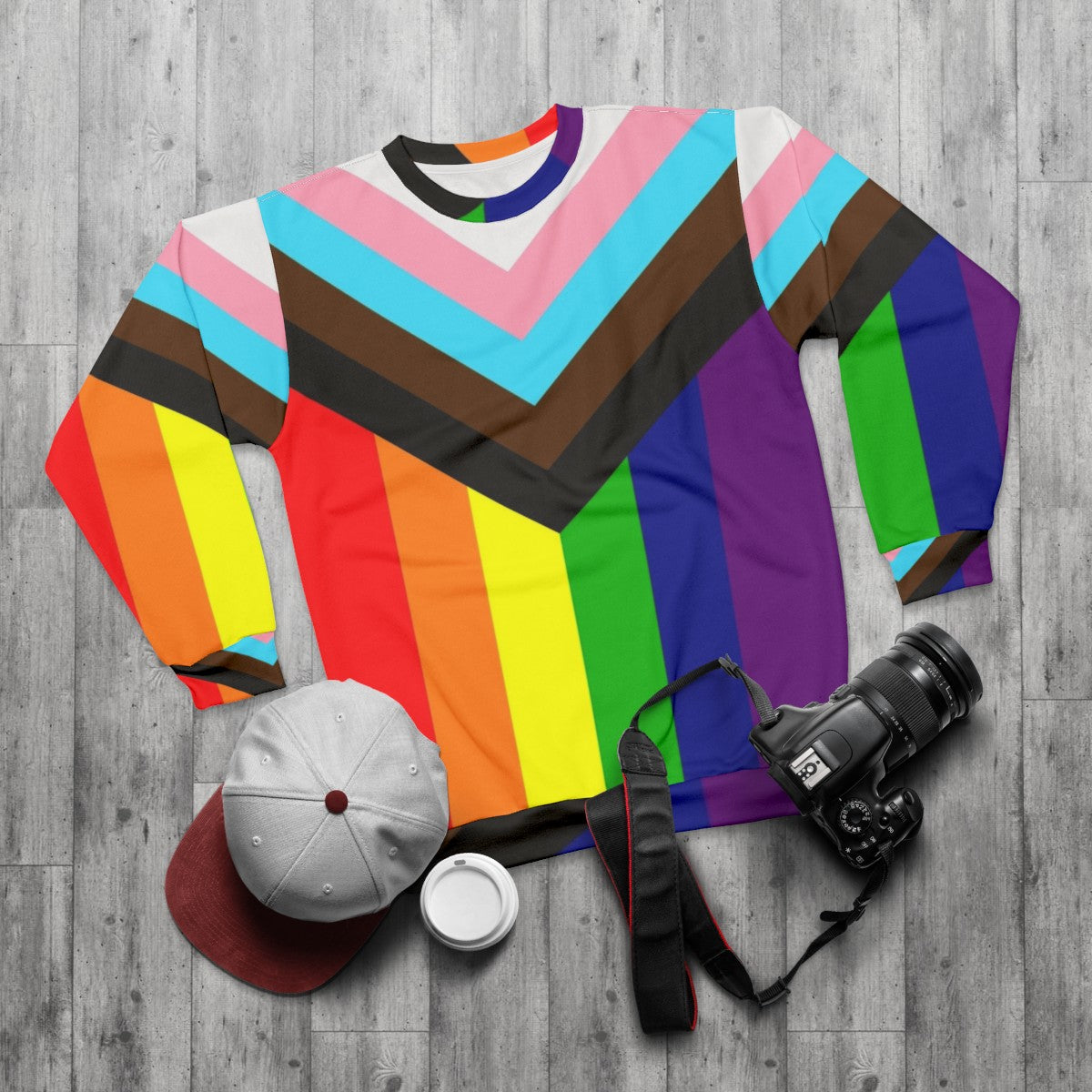 Progressive rainbow flag pride sweatshirt - flat lay