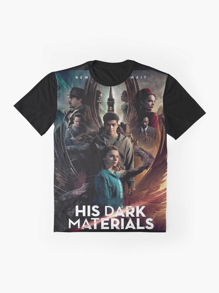 His Dark Materials fantasy adventure graphic t-shirt featuring characters from the TV series, films, and novels - Flat lay